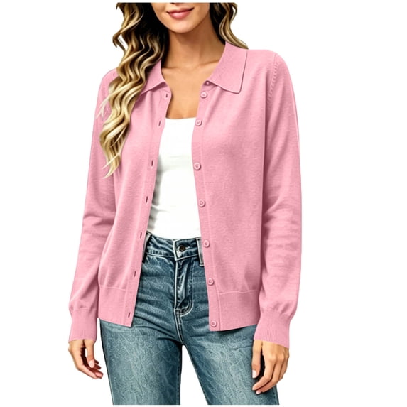 Gytharion Women's Sweaters Cardigans Solid Color Lapel Long Sleeve Button Front Sweaters Soft Lightweight Casual Knit Cardigans