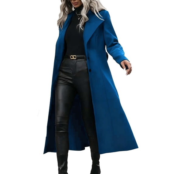 Gytharion Women’s Trench Coats Lapel Button Front Long Wool Jackets Belted Solid Color Overcoats for Fall and Winter
