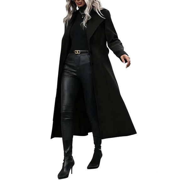 Gytharion Women’s Trench Coats Lapel Button Front Long Wool Jackets Belted Solid Color Overcoats for Fall and Winter