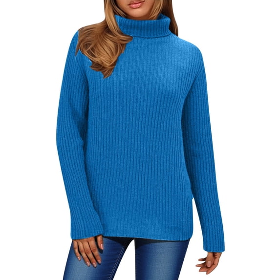Gytharion Women's Turtleneck Sweaters Regular Solid Color Long Sleeve High Neck Knit Pullovers with Ribbed Cuffs Classic Jumper Tops