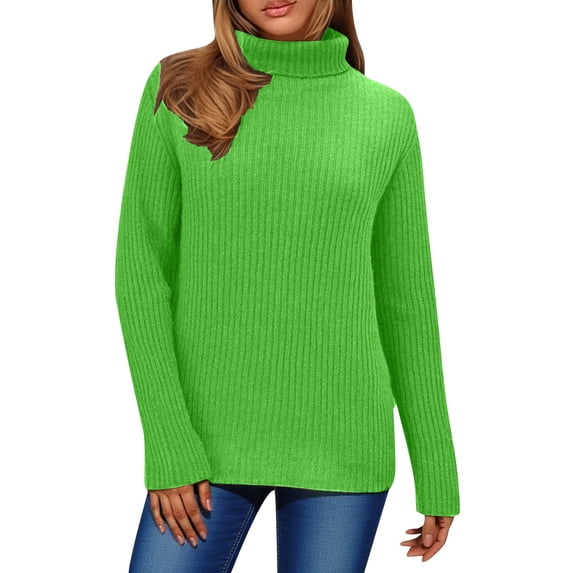 Gytharion Women's Turtleneck Sweaters Regular Solid Color Long Sleeve High Neck Knit Pullovers with Ribbed Cuffs Classic Jumper Tops