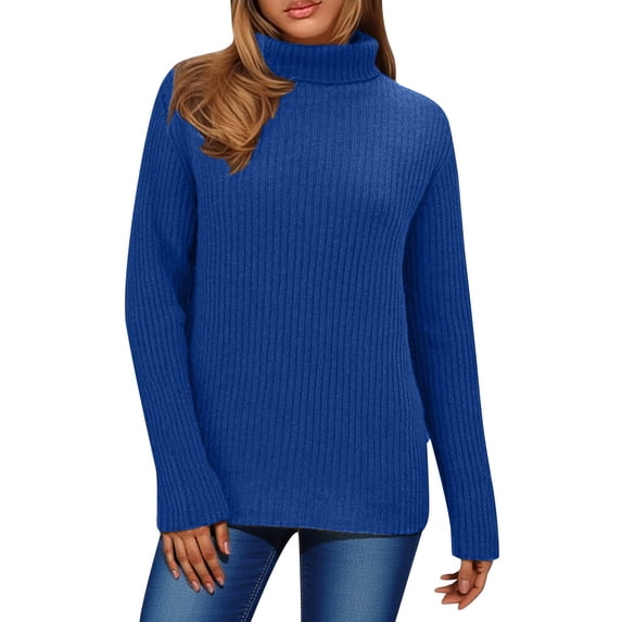 Gytharion Women's Turtleneck Sweaters Regular Solid Color Long Sleeve High Neck Knit Pullovers with Ribbed Cuffs Classic Jumper Tops