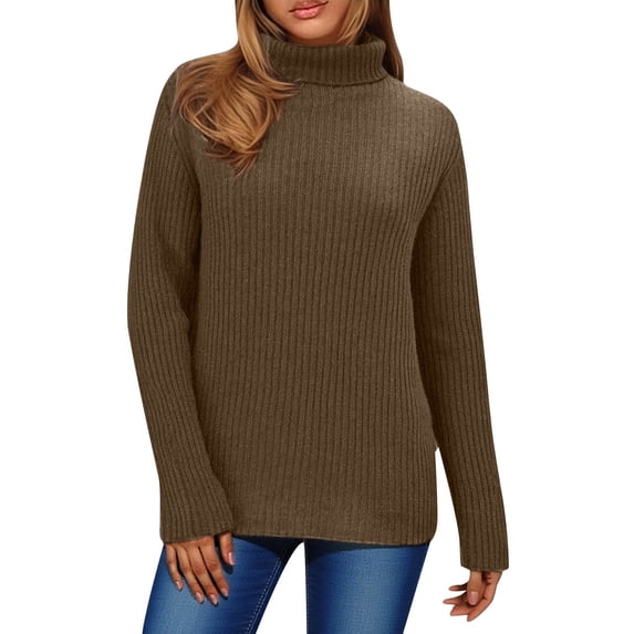 Gytharion Women's Turtleneck Sweaters Regular Solid Color Long Sleeve High Neck Knit Pullovers with Ribbed Cuffs Classic Jumper Tops