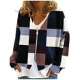 thumbnail image 1 of Gytharion Women's V-Neck Cardigan Jackets Fashionable Plaid Printed Long Sleeve Full Zip Casual Coat Winter Loose Comfy Fleece Warm Outerwear, 1 of 5