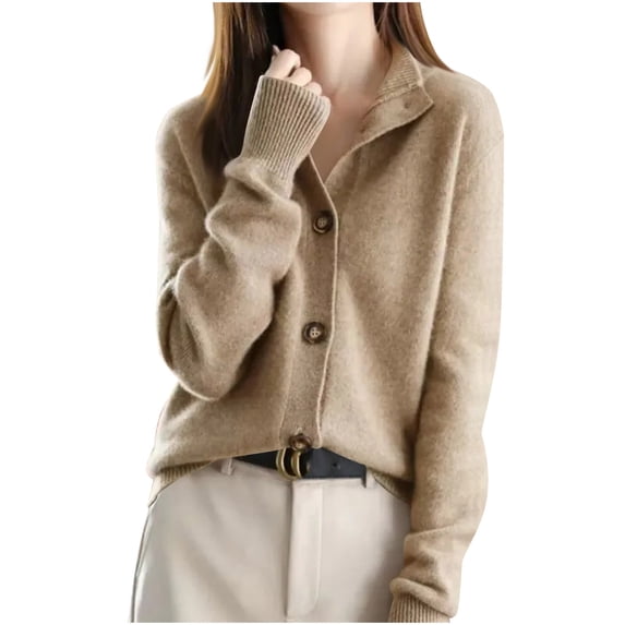 Gytharion Women's V Neck Cardigans Regular Solid Color Long Sleeve Button Front Sweaters with Lapel Collar Fashion Casual Knit Jackets