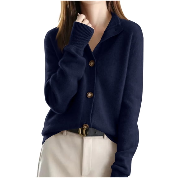Gytharion Women's V Neck Cardigans Regular Solid Color Long Sleeve Button Front Sweaters with Lapel Collar Fashion Casual Knit Jackets