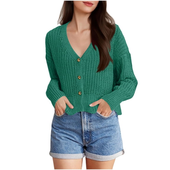 Gytharion Women's V Neck Sweaters Loose Solid Color Long Sleeve Ribbed Knit Pullovers Casual Fashion Basic Knitted Blouses