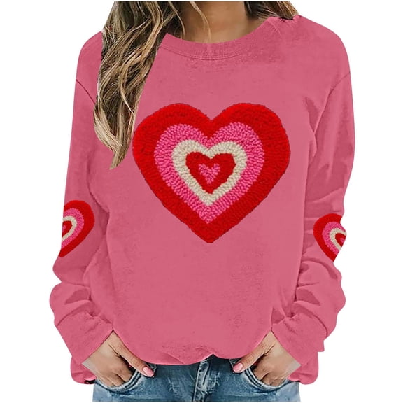 Gytharion Women's Valentine's Day Sweatshirts Plus Size Long Sleeve Fleece Lined Fall Tops Loose Comfy Crew Neck Pullover Shirts Cute Heart Print Valentine Blouses for Women