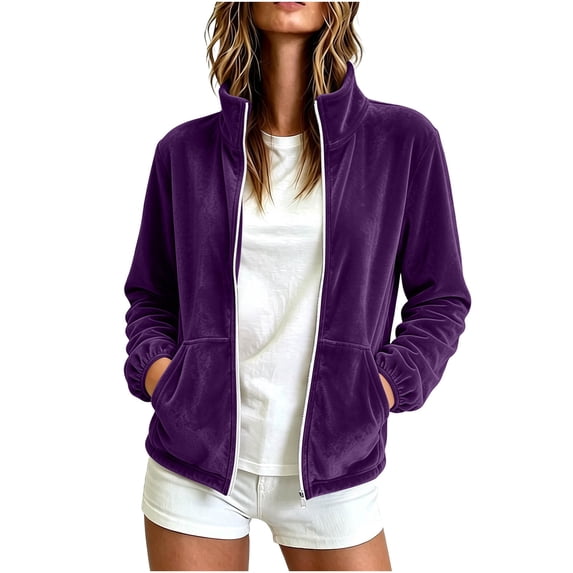 Gytharion Women's Velour Track Jackets Full Zip Stand Collar Velour Jackets Long Sleeve Solid Color Zip Up Jackets with Pockets