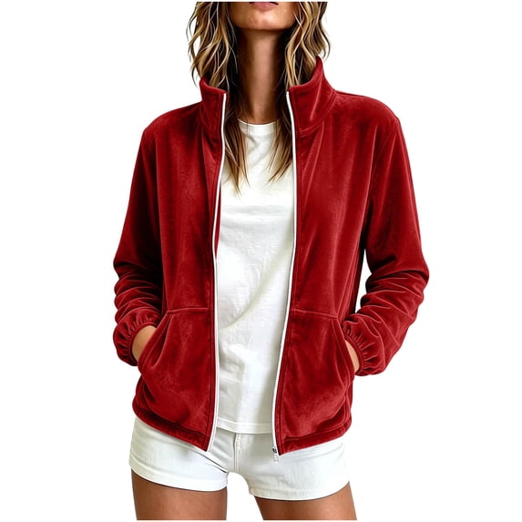 Gytharion Women's Velour Track Jackets Full Zip Stand Collar Velour Jackets Long Sleeve Solid Color Zip Up Jackets with Pockets