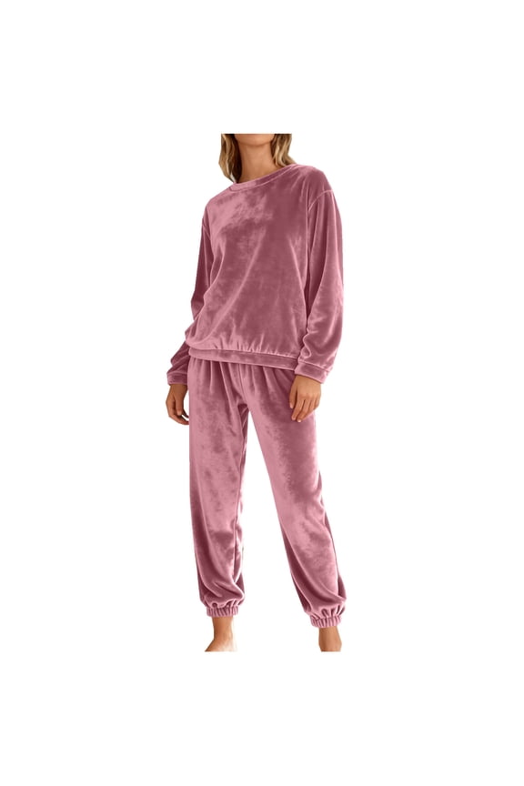 Women's Velvet Pajama Sets Soft Comfy Long Sleeve Crew Neck Pj Top and Jogger Pants Lounge Sets 2 Piece Winter Warm Velour Sleepwear Outfits