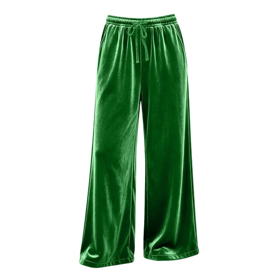 Gytharion Women's Velvet Wide Leg Pants Drawstring Elastic High Waist Pants Solid Color Casual Trousers with Pockets