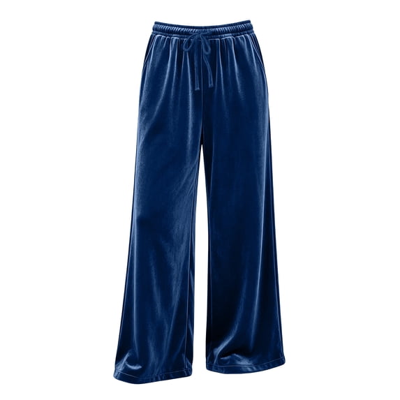 Gytharion Women's Velvet Wide Leg Pants Drawstring Elastic High Waist Pants Solid Color Casual Trousers with Pockets