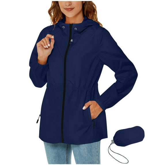 Gytharion Women's Waterproof Raincoats with Pockets Fashion Casual Zip Up Hooded Windbreaker Outerwear Lightweight Loose Outdoor Mountaineering Hiking Rain Jackets for Women