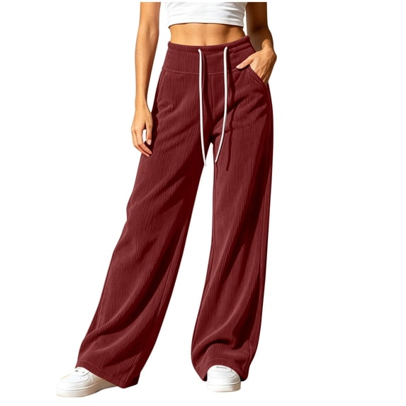 Gytharion Women's Wide Leg Pants Warm Corduroy Fleece High Waist Lounge Trousers Drawstring Elastic Waist Sweatpants with Pockets for Winter