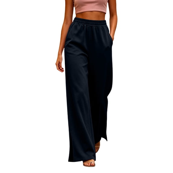 Gytharion Women's Wide Leg Yoga Sweatpants Solid Color High Waist Elastic Drawstring Loose Split Joggers Casual Track Pants with Pockets