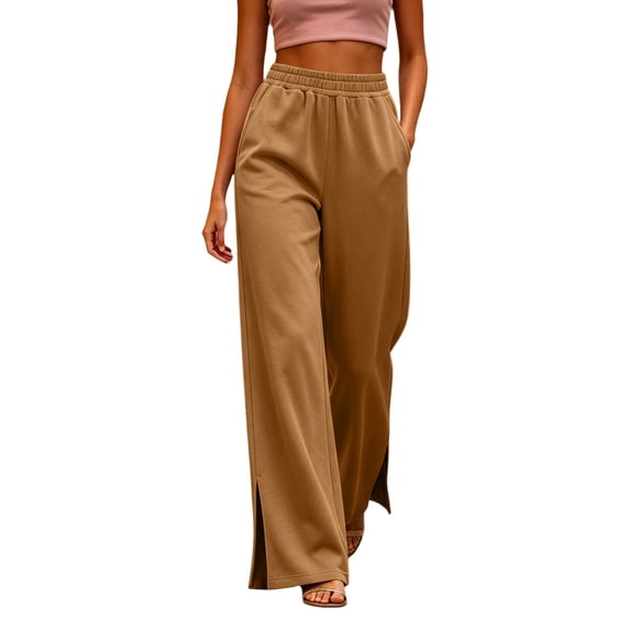 Gytharion Women's Wide Leg Yoga Sweatpants Solid Color High Waist Elastic Drawstring Loose Split Joggers Casual Track Pants with Pockets