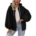 thumbnail image 1 of Gytharion Women's Winter Hooded Sweatshirts Fashion Solid Long Sleeve Drop Shoulder Hoodie Loose Cozy Full Zip Up Casual Sweatshirt Coats for Women, 1 of 4