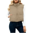 thumbnail image 1 of Gytharion Women's Winter Warm Down Vest Solid Cropped Sleeveless Puffer Jacket Lightweight Comfy Full Zip Up Stand Collar Outerwear Coat with Pockets, 1 of 8