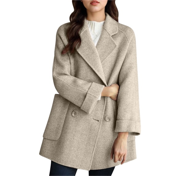 Gytharion Women’s Wool Coats Stand Collar Button Front Trench Coats Long Length Warm Winter Overcoats with Pockets