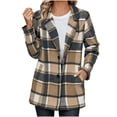 thumbnail image 1 of Gytharion Women's Woolen Trench Coat Loose Comfy Long Sleeve Notch Lapel Coat Single Breasted Business Casual Jacket Fashion Plaid Print Wool Blend Winter Warm Outerwear with Pockets, 1 of 6