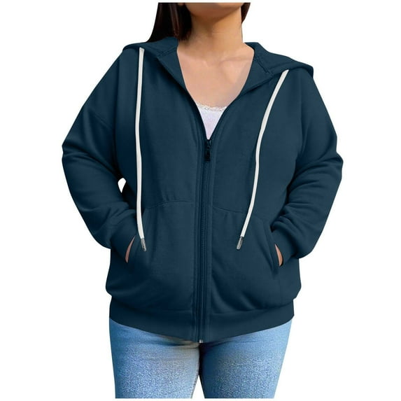 Gytharion Women's Zip Up Hooded Sweatshirts Fashionable Solid Casual Long Sleeve Drawstring Hoodies Fall Plus Size Loose Comfy Pocket Hooded Jackets for Women