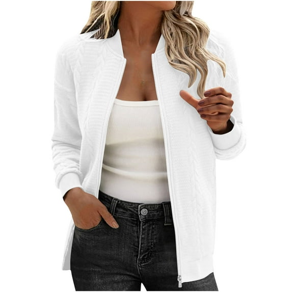 Gytharion Women's Zip Up Jackets Fashion Casual Jacquard Long Sleeve Stand Collar Coat Lightweight Loose Outdoor Sport Sweatshirt Jackets for Women