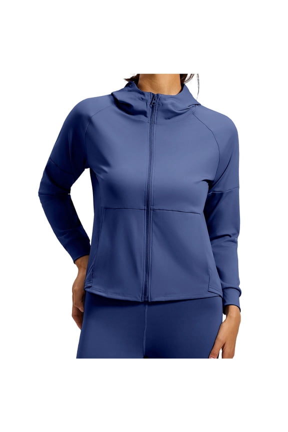 Women's Zip-up Yoga Jackets Slim Stretchy Hooded Long Sleeve Workout Jackets with Pockets Running Athletic Fitness Sports Jackets