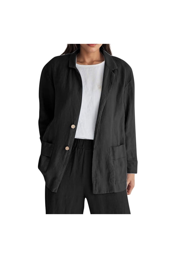 Womens Cotton Linen Cardigan Jackets Lightweight Casual Long Sleeve Open Front Lapel Blouse Solid Loose Botton Down Cardigan Coat with Pockets