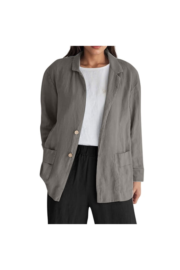 Womens Cotton Linen Cardigan Jackets Lightweight Casual Long Sleeve Open Front Lapel Blouse Solid Loose Botton Down Cardigan Coat with Pockets