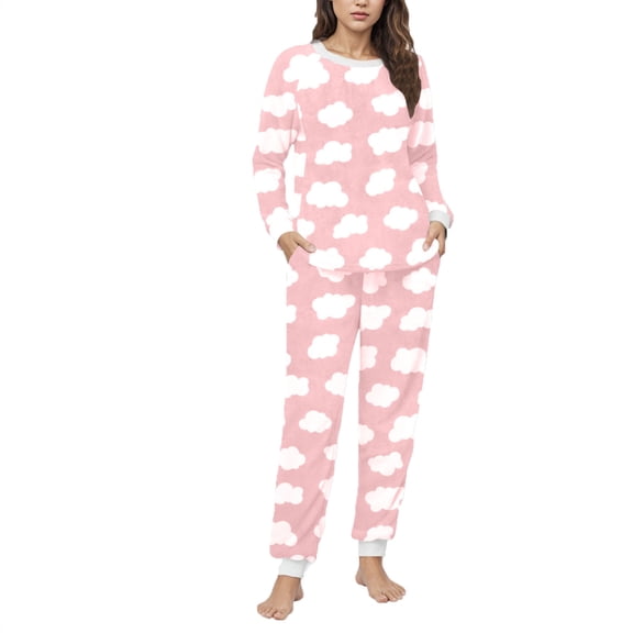 Gytharion Womens Fluffy Pajama Sets Cute Cloud Print Long Sleeve Fuzzy Fleece Sleepwear and Joggers 2 Piece Pj Sets Winter Soft Comfy Plush Warm Loungewear with Pockets