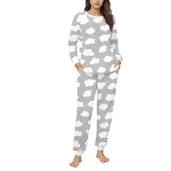 Gytharion Womens Fluffy Pajama Sets Cute Cloud Print Long Sleeve Fuzzy Fleece Sleepwear and Joggers 2 Piece Pj Sets Winter Soft Comfy Plush Warm Loungewear with Pockets