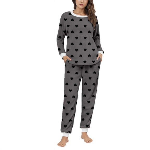 Gytharion Womens Fluffy Pajama Sets Cute Heart Print Long Sleeve Fuzzy Fleece Sleepwear and Joggers 2 Piece Pj Sets Winter Soft Comfy Plush Warm Loungewear with Pockets