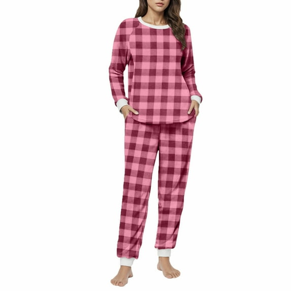 Gytharion Womens Fluffy Pajama Sets Soft Cozy Long Sleeve Fuzzy Fleece Sleepwear and Joggers 2 Piece Pj Sets Winter Plaid Print Plush Warm Loungewear with Pockets