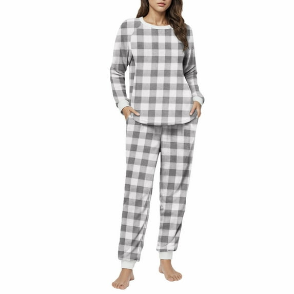 Gytharion Womens Fluffy Pajama Sets Soft Cozy Long Sleeve Fuzzy Fleece Sleepwear and Joggers 2 Piece Pj Sets Winter Plaid Print Plush Warm Loungewear with Pockets