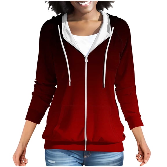 Gytharion Womens Full Zip Hooded Sweatshirts Fashionable Gradient Printed Casual Long Sleeve Hoodies Fall Winter Relaxed Fit Comfy Fleece Warm Sweatshirts for Women