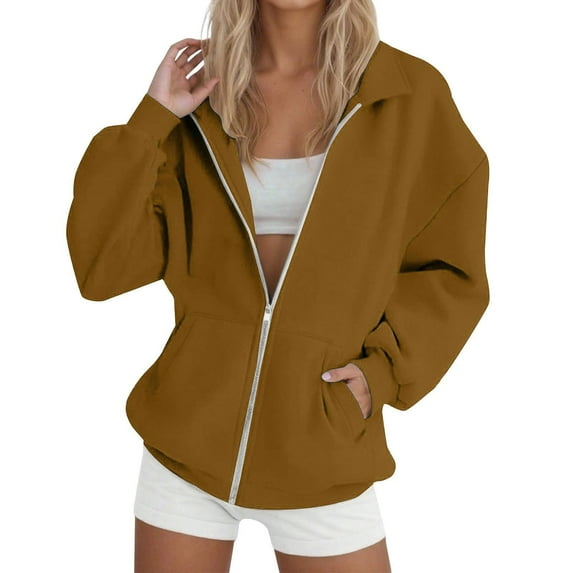 Gytharion Womens Full-Zip Sweatshirt Jackets Fashion Casual Long Sleeve Lapel Coat with Pockets Lightweight Loose Outdoor Active Fall Outerwear for Women