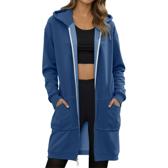 Gytharion Womens Hooded Coats Fashion Solid Casual Full Zip Overcoat Fall Winter Loose Comfy Long Sleeve Cardigan Jacket with Pockets