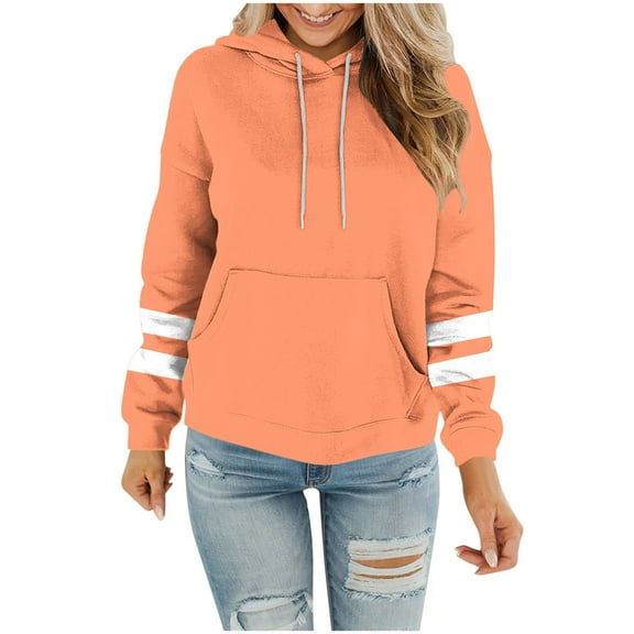 Gytharion Womens Hooded Sweatshirts Fall Loose Casual Long Sleeve Pullover Top with Pocket Fashion Stripe Printed Drawstring Hoodies for Women