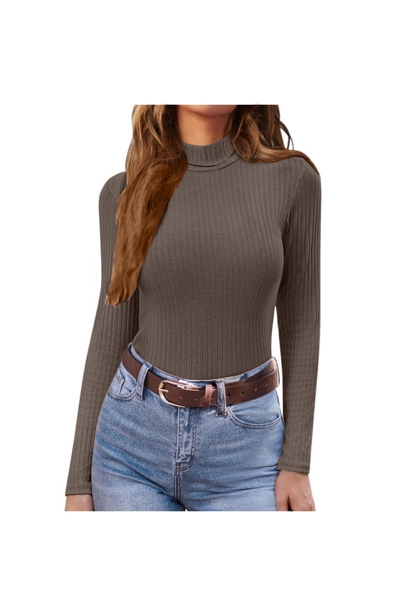 Womens Long Sleeve Shirts Fall Winter Soft Comfy Turtleneck Pullover Tops Stretchy Slim Fit Basic Blouses Solid Casual Ribbed Knit Sweaters for Women