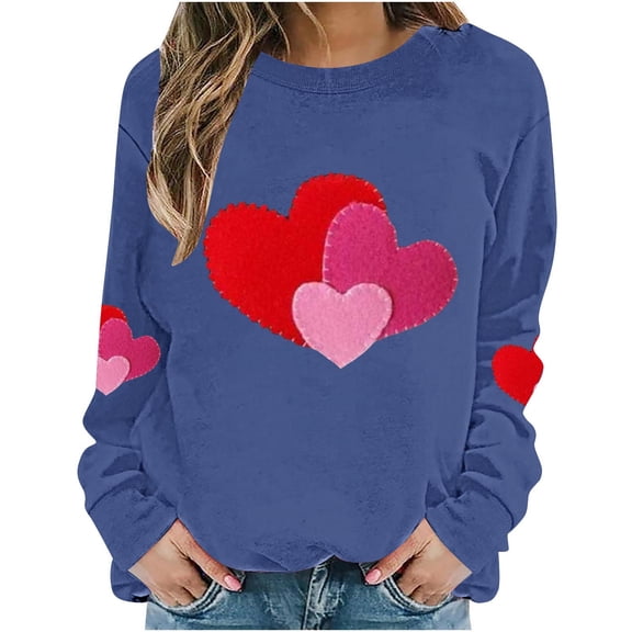 Gytharion Womens Long Sleeve Valentine's Day Sweatshirts Fall Winter Warm Fleece Lined Pullover Tops Cute Heart Print Crew Neck Blouse Plus Size Loose Comfy Valentine Shirts for Girlfriends