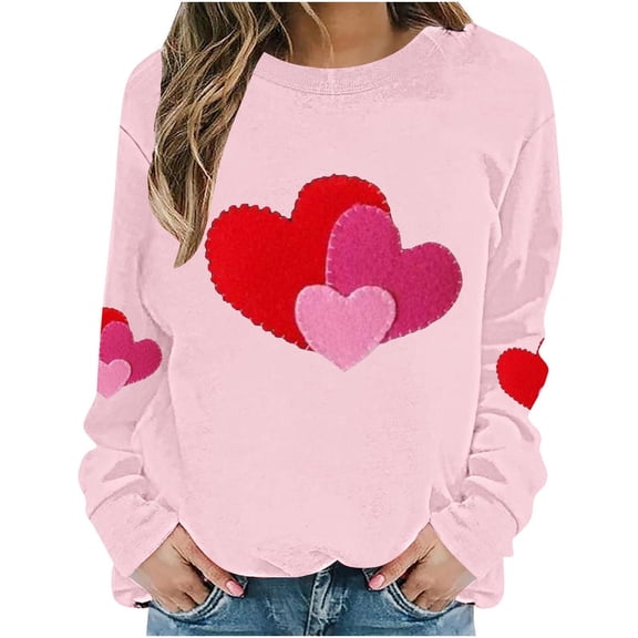 Gytharion Womens Long Sleeve Valentine's Day Sweatshirts Fall Winter Warm Fleece Lined Pullover Tops Cute Heart Print Crew Neck Blouse Plus Size Loose Comfy Valentine Shirts for Girlfriends