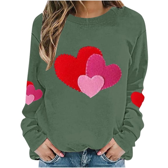 Gytharion Womens Long Sleeve Valentine's Day Sweatshirts Fall Winter Warm Fleece Lined Pullover Tops Cute Heart Print Crew Neck Blouse Plus Size Loose Comfy Valentine Shirts for Girlfriends