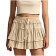 thumbnail image 1 of Gytharion Womens Mini Skirt Built-in Shorts Cute Solid Pleated Tiered Ruffle Short Skirt Summer Flowy Drawstring Elastic High Waist Tennis Golf Skort, 1 of 7