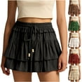 thumbnail image 1 of Gytharion Womens Mini Skirt Built-in Shorts Cute Solid Pleated Tiered Ruffle Short Skirt Summer Flowy Drawstring Elastic High Waist Tennis Golf Skort, 1 of 8