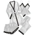 thumbnail image 1 of Gytharion Womens Pajama Sets 4 Piece Satin Sleepwear Outfits Soft Comfy Silk Robe Cami Top Short and Long Pant Loungewear Sets Fashion Solid Lace Trim Matching Pj Sets for Women, 1 of 6