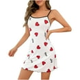 thumbnail image 1 of Gytharion Womens Short Satin Nightgown Cute Heart Print Cami Sleepdress Lightweight Comfy Silk Sleepwear Soft Loose Spaghetti Straps Slip Crew Neck Nightshirt Loungewear, 1 of 2
