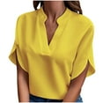 thumbnail image 1 of Gytharion Womens Short Sleeve T-Shirts Summer Loose Comfy V-Neck Pullover Top Fashion Solid Slit Sleeve Casual Blouses for Women, 1 of 5