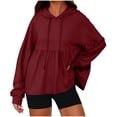 thumbnail image 1 of Gytharion Womens Solid Hooded Sweatshirts Fashion Casual Pleated Ruffled Hem Hoodies Fall Loose Comfy Long Sleeve Pullover Tops for Women, 1 of 5
