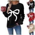thumbnail image 1 of Gytharion Womens Sweaters Christmas Cute Bow Print Crew Neck Sweater Loose Comfy Long Sleeve Pullover Top Lightweight Warm Knitted Winter Sweaters for Women, 1 of 8